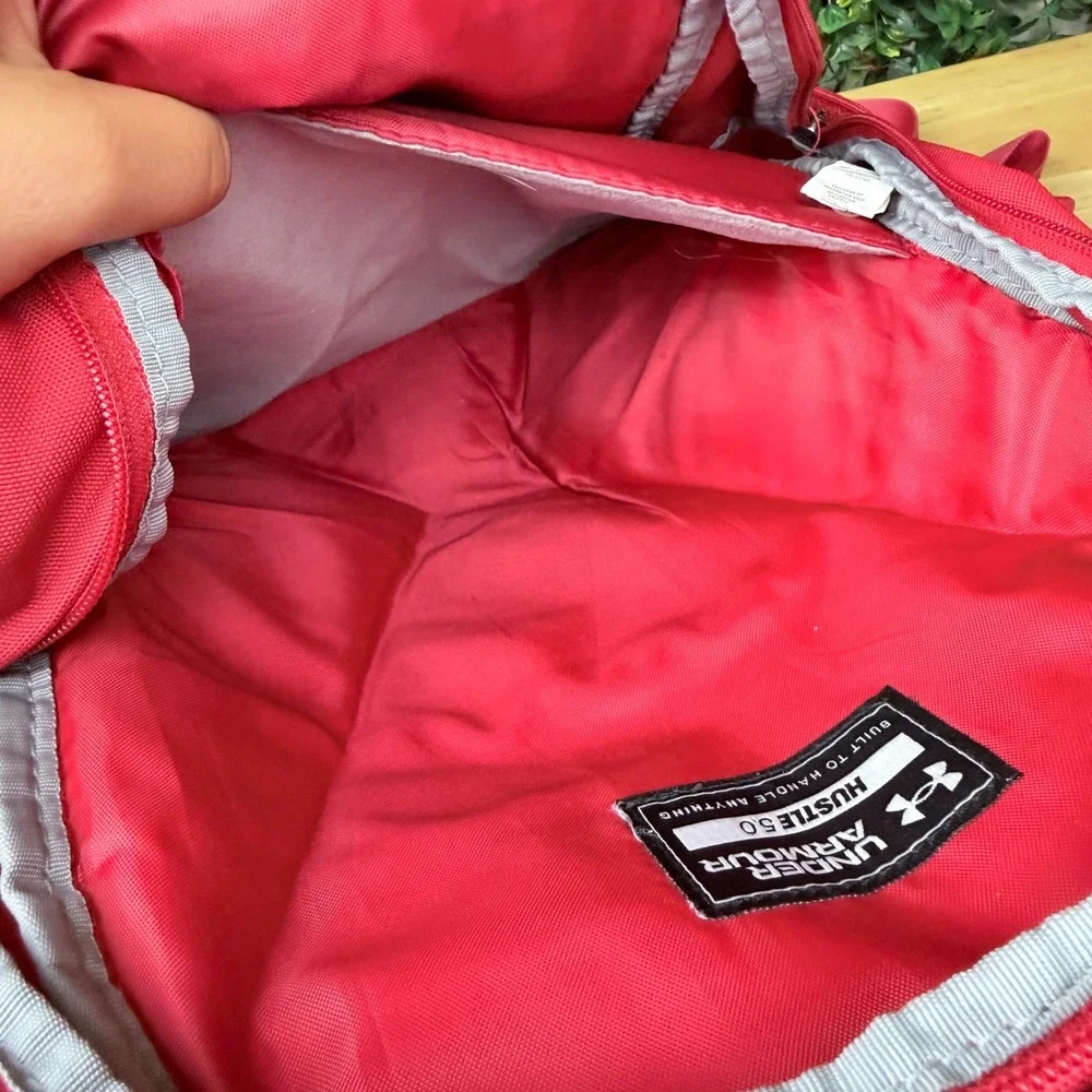Under Armour Hustle 5.0 Backpack Red UA Storm Water Resistant Laptop Bag